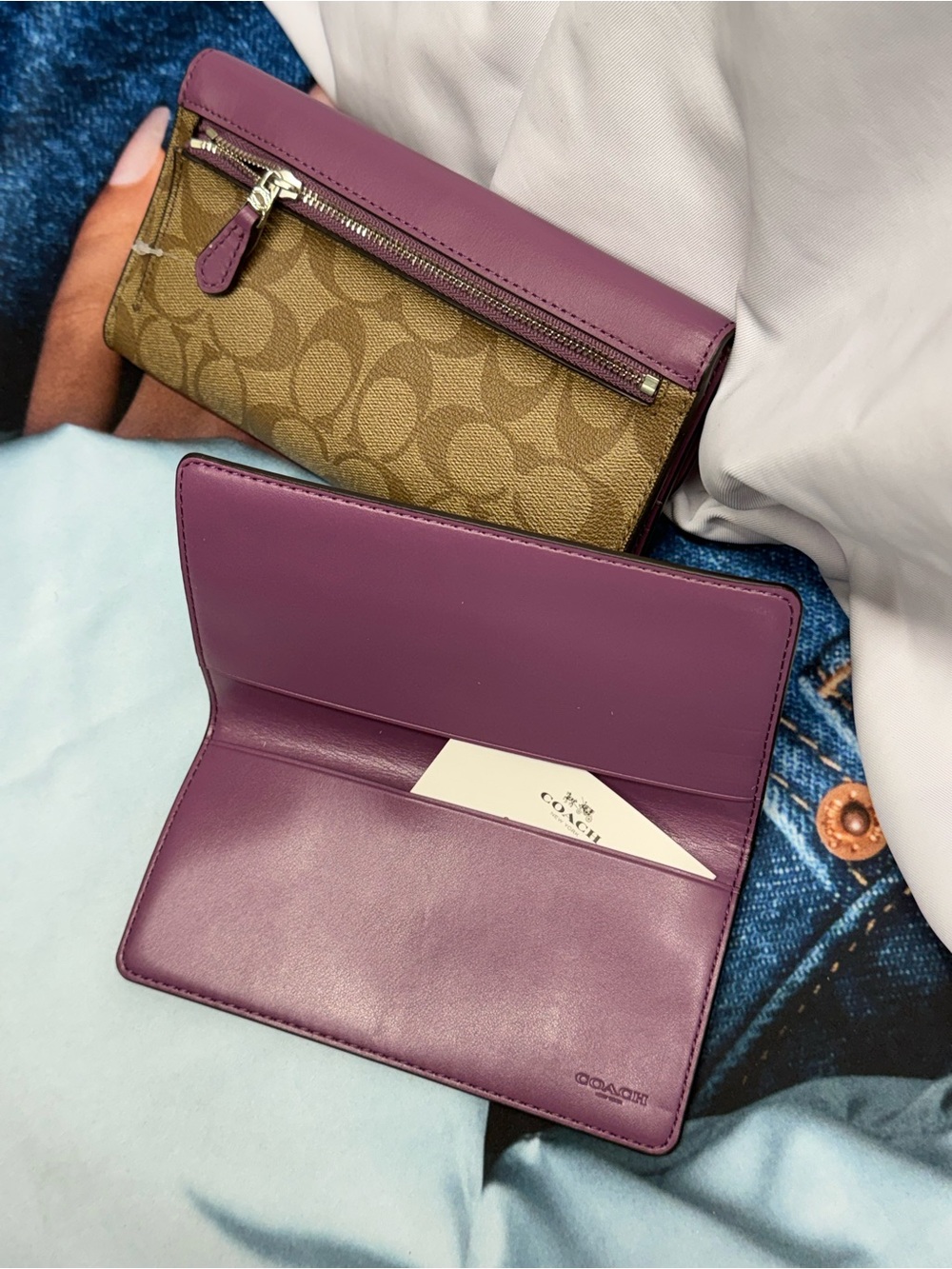 (new+card) Coach Leather / Brown Signature Large Wallet + Checkbook Insert - Picture 5 of 12